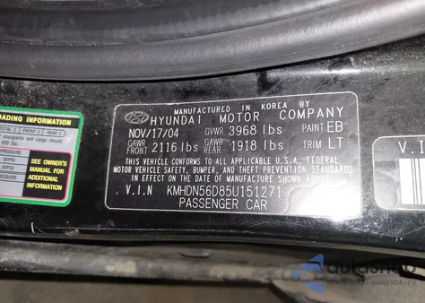 2005 Hyundai Elantra Gls/Gt из США, поврежденный, VIN KMHDN56D85U151271